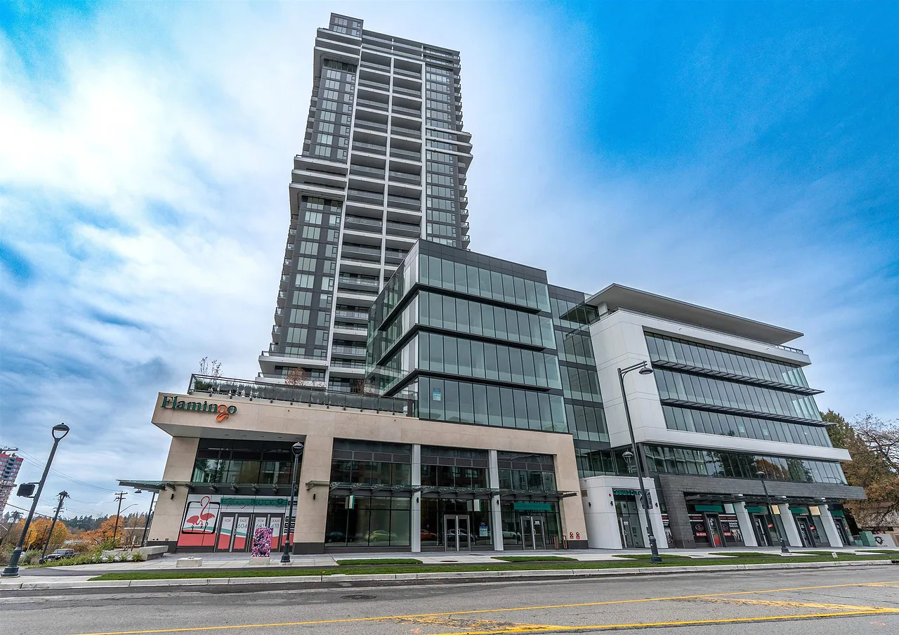 Mixed-use complex with a residential tower above retail