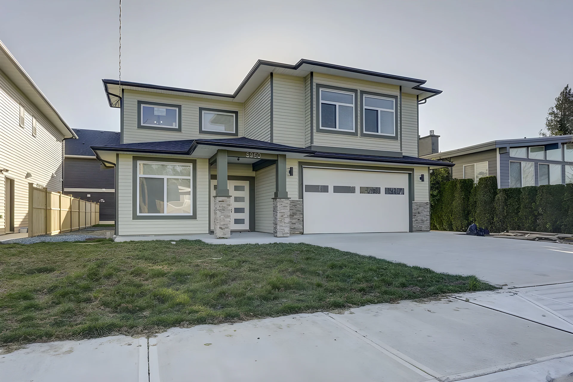 Newly built two-storey house with a double garage