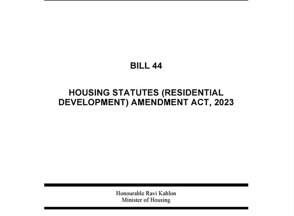 Cover graphic for “Bill 44 Housing Statutes (Residential Development) Amendment Act, 2023”